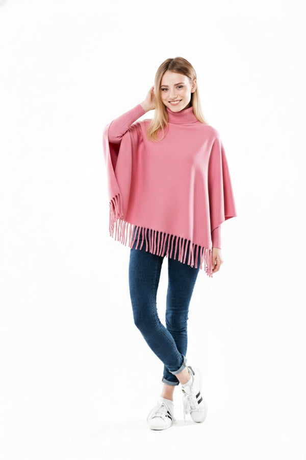Winter Fleece Poncho with High Neck,